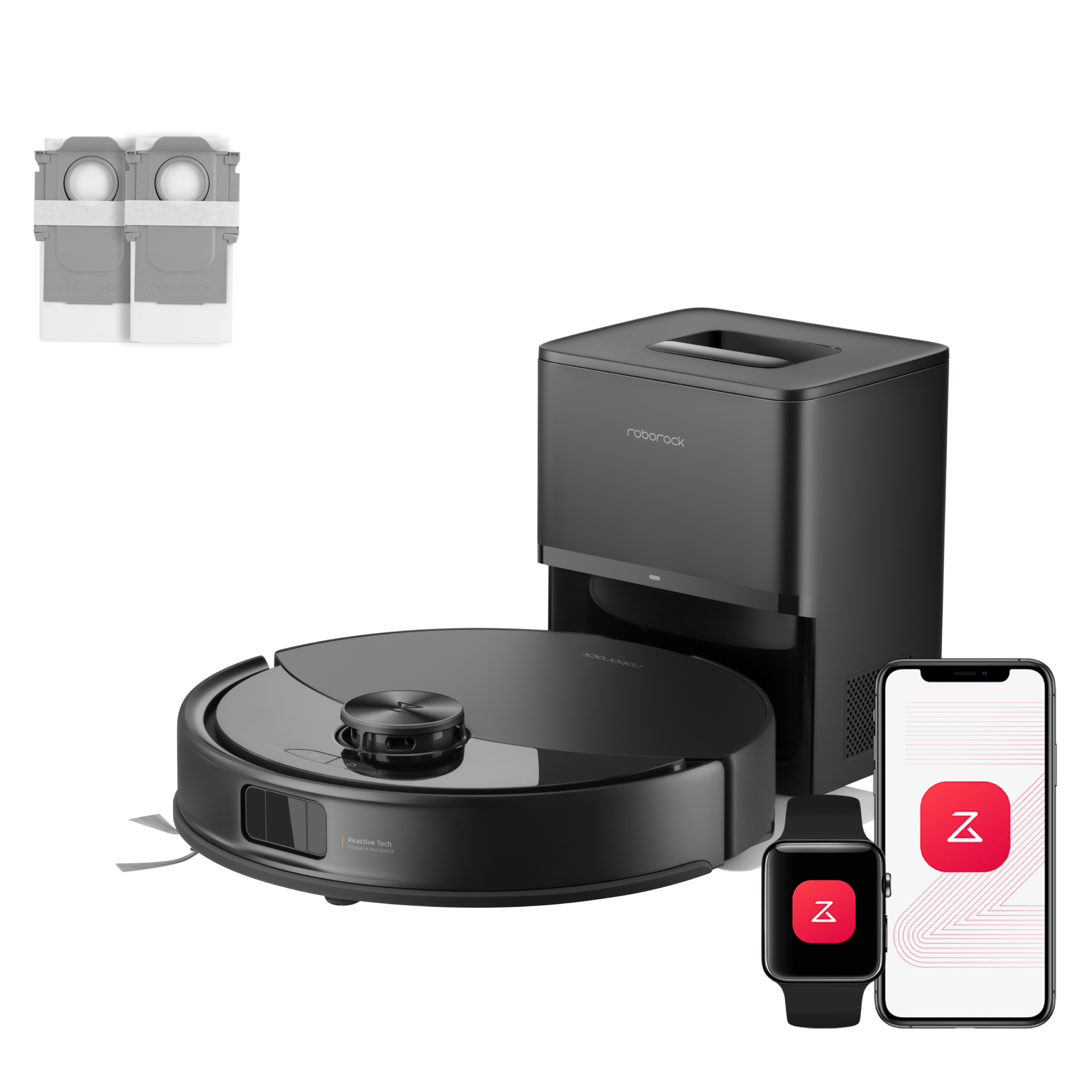 Roborock Q10 S5+ robotdammsugare med automatisk tömningsstation och 2 extra dammpåsar – Uppgraderad version av Q8 Max+